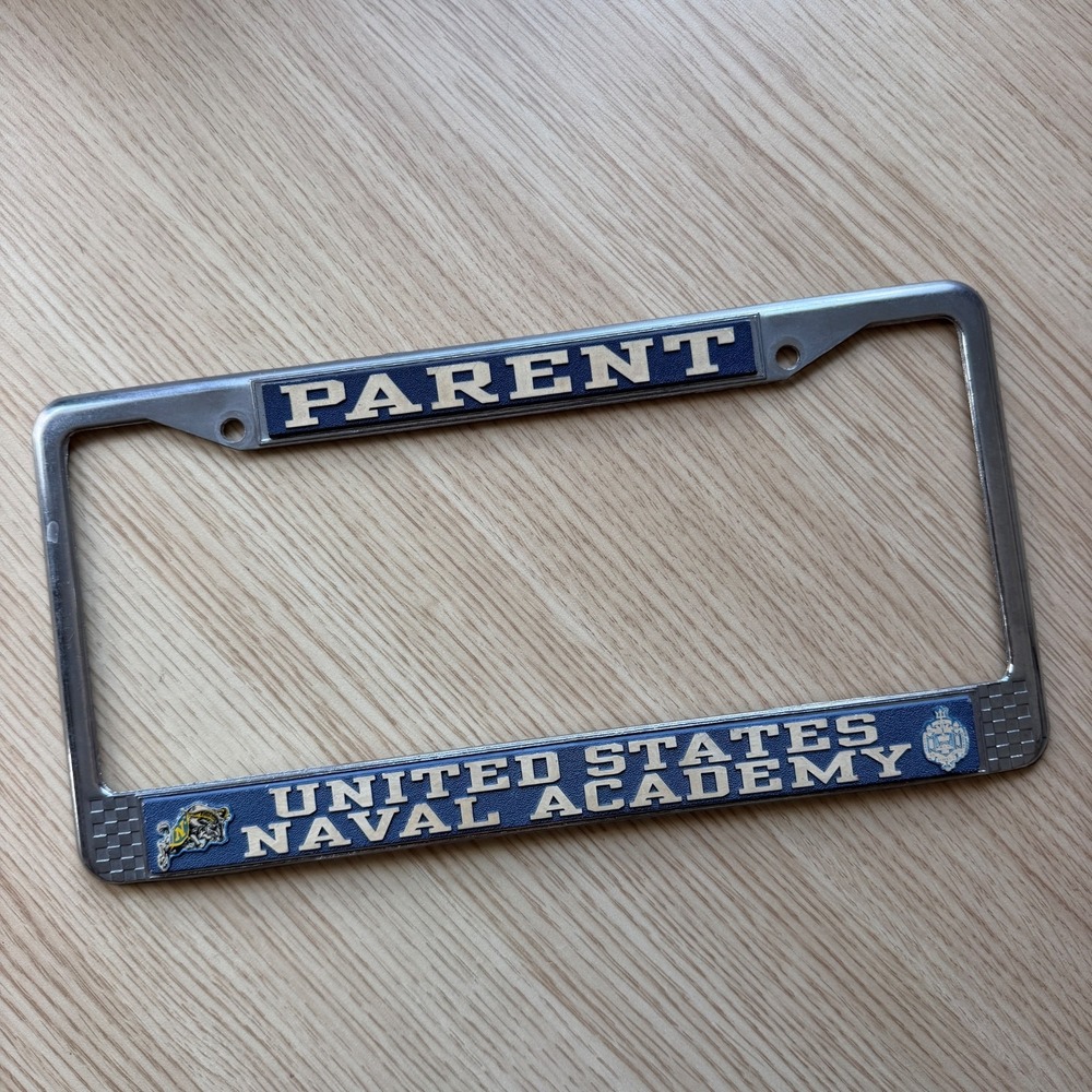 US Naval Academy Parent License Plate Frame Chrome Metal USNA Navy Midshipmen